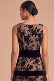 Black Floral A-Line Ruffled Midi Wedding Guest Dress