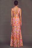 Floral Pink Jacquard Thick Straps Mermaid Long Wedding Guest Dress
