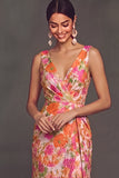 Floral Pink Jacquard Thick Straps Mermaid Long Wedding Guest Dress