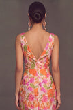 Floral Pink Jacquard Thick Straps Mermaid Long Wedding Guest Dress