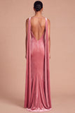 Pink Boat Neck Mermaid Backless Long Wedding Guest Dress with Cape