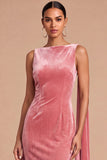 Pink Boat Neck Mermaid Backless Long Wedding Guest Dress with Cape
