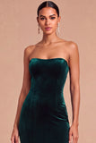 Dark Green Strapless Tiered Mermaid Long Wedding Guest Dress with Ruffles