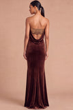 Brown Strapless Ruched Mermaid Long Wedding Guest Dress