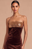 Brown Strapless Ruched Mermaid Long Wedding Guest Dress