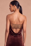 Brown Strapless Ruched Mermaid Long Wedding Guest Dress