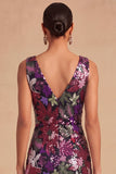 Spark Sequins Black Floral V-Neck Mermaid Midi Wedding Guest Dress with Slit