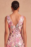 Spark Sequins Black Floral V-Neck Mermaid Midi Wedding Guest Dress with Slit