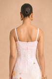 White Floral Sparkly Sequins Thick Straps Midi Wedding Guest Dress with Bow