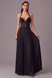 White Halter Lace Corset Pleated A-Line Long Wedding Guest Dress