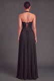 White Halter Lace Corset Pleated A-Line Long Wedding Guest Dress