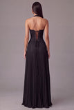 White Halter Lace Corset Pleated A-Line Long Wedding Guest Dress