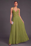 White Halter Lace Corset Pleated A-Line Long Wedding Guest Dress