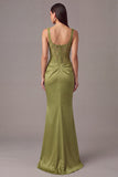 Grass Green Square Neck Ruched Corset Long Mermaid Wedding Guest Dress