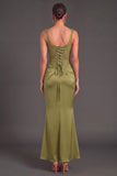 Grass Green Square Neck Ruched Corset Long Mermaid Wedding Guest Dress