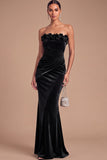 Burgundy Mermaid Strapless Ruched Maxi Wedding Guest Dress with Ruffles