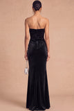 Burgundy Mermaid Strapless Ruched Maxi Wedding Guest Dress with Ruffles