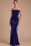 Burgundy Mermaid Strapless Ruched Maxi Wedding Guest Dress with Ruffles