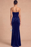 Burgundy Mermaid Strapless Ruched Maxi Wedding Guest Dress with Ruffles
