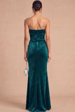 Burgundy Mermaid Strapless Ruched Maxi Wedding Guest Dress with Ruffles