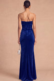 Burgundy Mermaid Strapless Ruched Maxi Wedding Guest Dress with Ruffles
