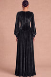 Brown Corset Velvet Square Neck Long Sleeves Wedding Guest Dress with Slit