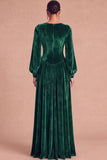 Brown Corset Velvet Square Neck Long Sleeves Wedding Guest Dress with Slit