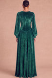 Brown Corset Velvet Square Neck Long Sleeves Wedding Guest Dress with Slit