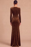 Dark Green Mermaid V-Neck Ruched Long Sleeves Wedding Guest Dress