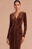Dark Green Mermaid V-Neck Ruched Long Sleeves Wedding Guest Dress