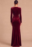 Dark Green Mermaid V-Neck Ruched Long Sleeves Wedding Guest Dress
