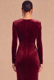 Dark Green Mermaid V-Neck Ruched Long Sleeves Wedding Guest Dress