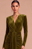Dark Green Mermaid V-Neck Ruched Long Sleeves Wedding Guest Dress