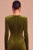 Dark Green Mermaid V-Neck Ruched Long Sleeves Wedding Guest Dress