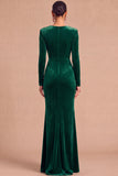 Dark Green Mermaid V-Neck Ruched Long Sleeves Wedding Guest Dress
