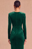 Dark Green Mermaid V-Neck Ruched Long Sleeves Wedding Guest Dress