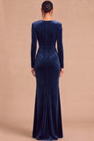 Dark Green Mermaid V-Neck Ruched Long Sleeves Wedding Guest Dress