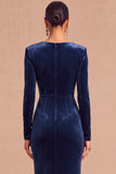 Dark Green Mermaid V-Neck Ruched Long Sleeves Wedding Guest Dress