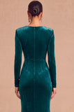 Dark Green Mermaid V-Neck Ruched Long Sleeves Wedding Guest Dress