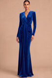 Dark Green Mermaid V-Neck Ruched Long Sleeves Wedding Guest Dress