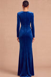 Dark Green Mermaid V-Neck Ruched Long Sleeves Wedding Guest Dress
