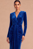 Dark Green Mermaid V-Neck Ruched Long Sleeves Wedding Guest Dress