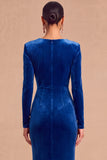 Dark Green Mermaid V-Neck Ruched Long Sleeves Wedding Guest Dress