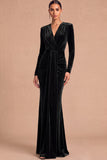 Dark Green Mermaid V-Neck Ruched Long Sleeves Wedding Guest Dress