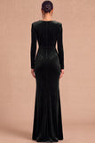 Dark Green Mermaid V-Neck Ruched Long Sleeves Wedding Guest Dress