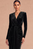 Dark Green Mermaid V-Neck Ruched Long Sleeves Wedding Guest Dress