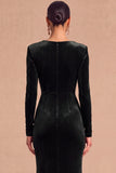 Dark Green Mermaid V-Neck Ruched Long Sleeves Wedding Guest Dress