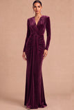 Dark Green Mermaid V-Neck Ruched Long Sleeves Wedding Guest Dress