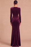 Dark Green Mermaid V-Neck Ruched Long Sleeves Wedding Guest Dress