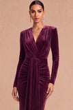 Dark Green Mermaid V-Neck Ruched Long Sleeves Wedding Guest Dress